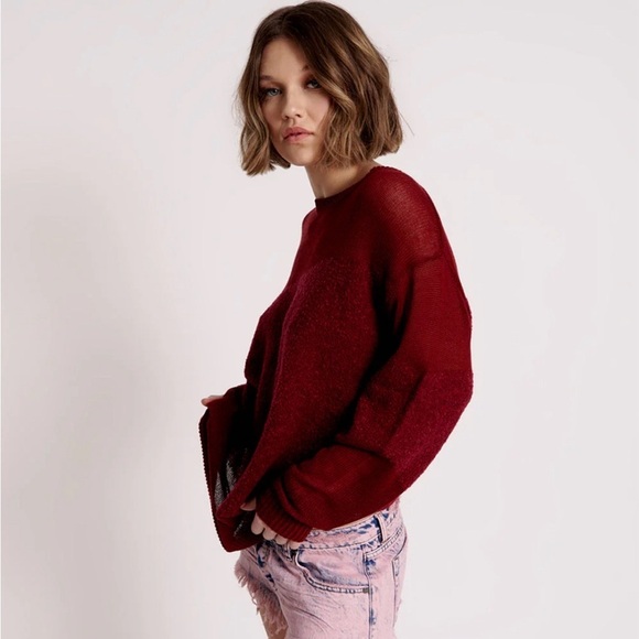 One Teaspoon Crew Knit Sweater - Wine NWT XL - Picture 1 of 6